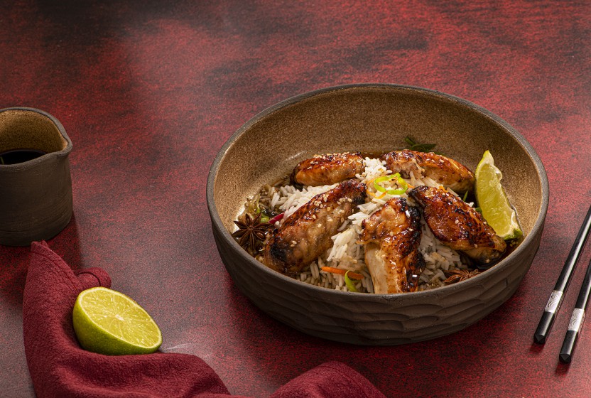 Fried glazed chicken wings with honey and soy sauce